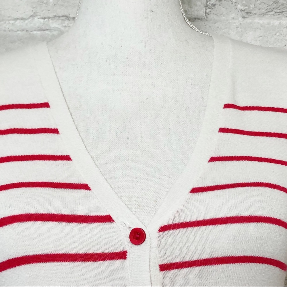 Cache Cache White & Red Striped Button Down Quart… - image 4